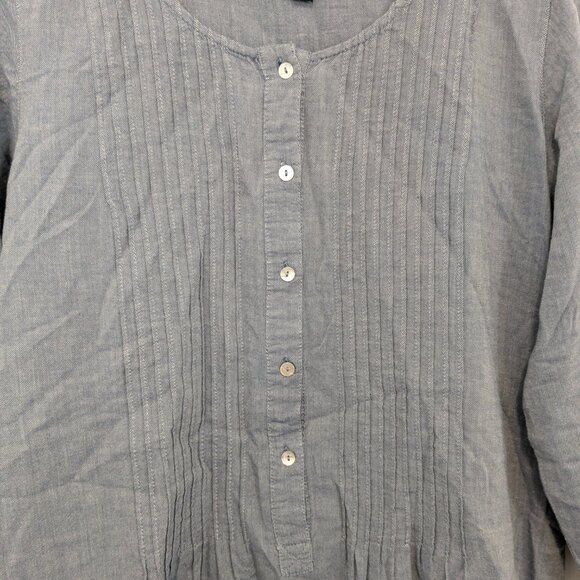 Peruvian Connection 100% Cotton Pleated Peasant Blouse Size 6 Blue Button - Picture 2 of 10